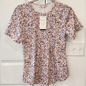 Fame & Partners Pink Floral Pintuck Short-Sleeve Blouse